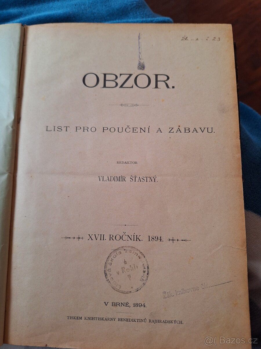 Noviny/ měsíčník OBZOR ročník XVII u roku 1894