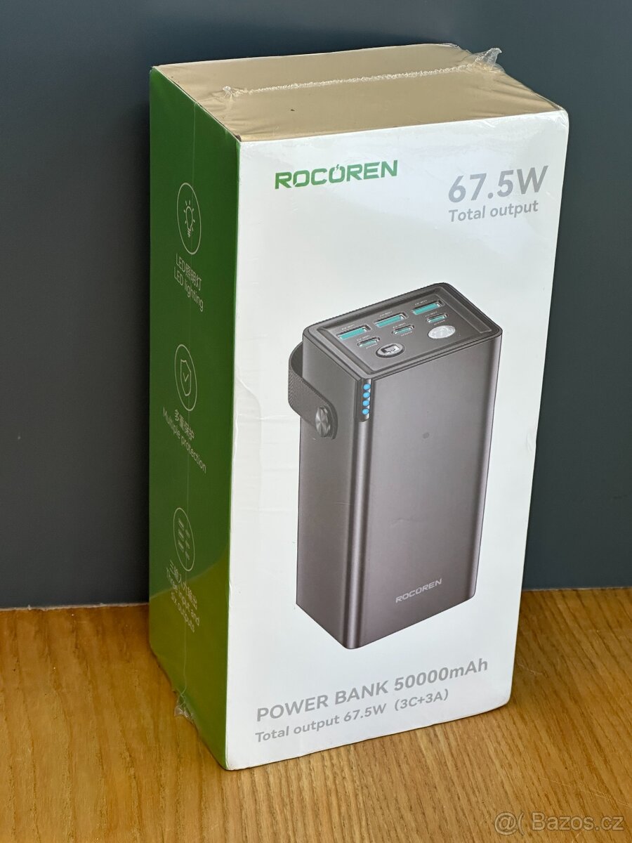 NOVÁ powerbanka Rocoren 50000mAh 67.5W, 3x USB-A + 3x USB-C