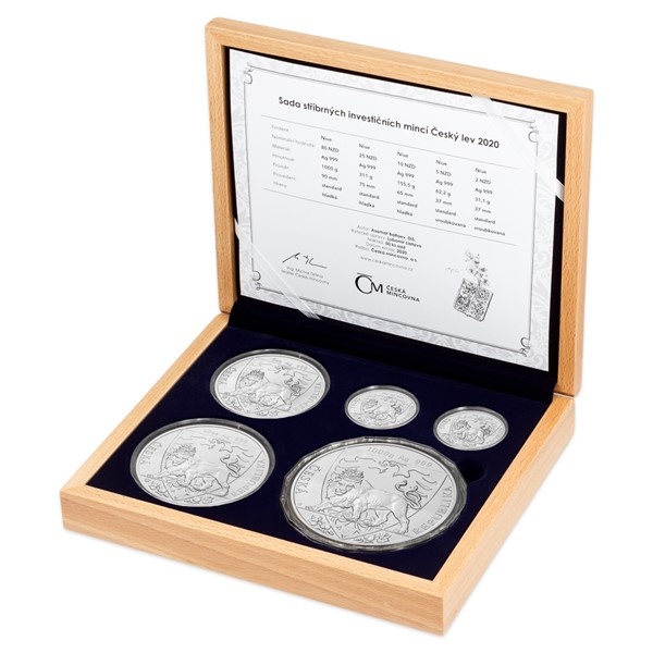 Sada střírných mincí Český lev 2020,1oz,2oz,5oz,10oz,1kg
