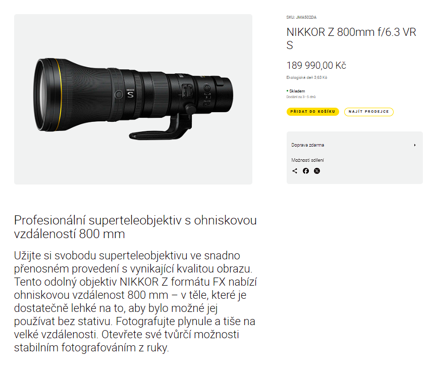 Nikon Z 800mm f6.3 PF nový