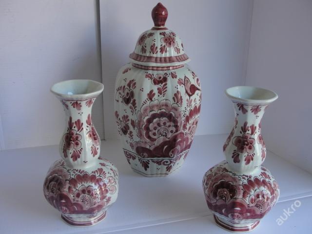 Holandský porcelán-3ks- váza-Delft