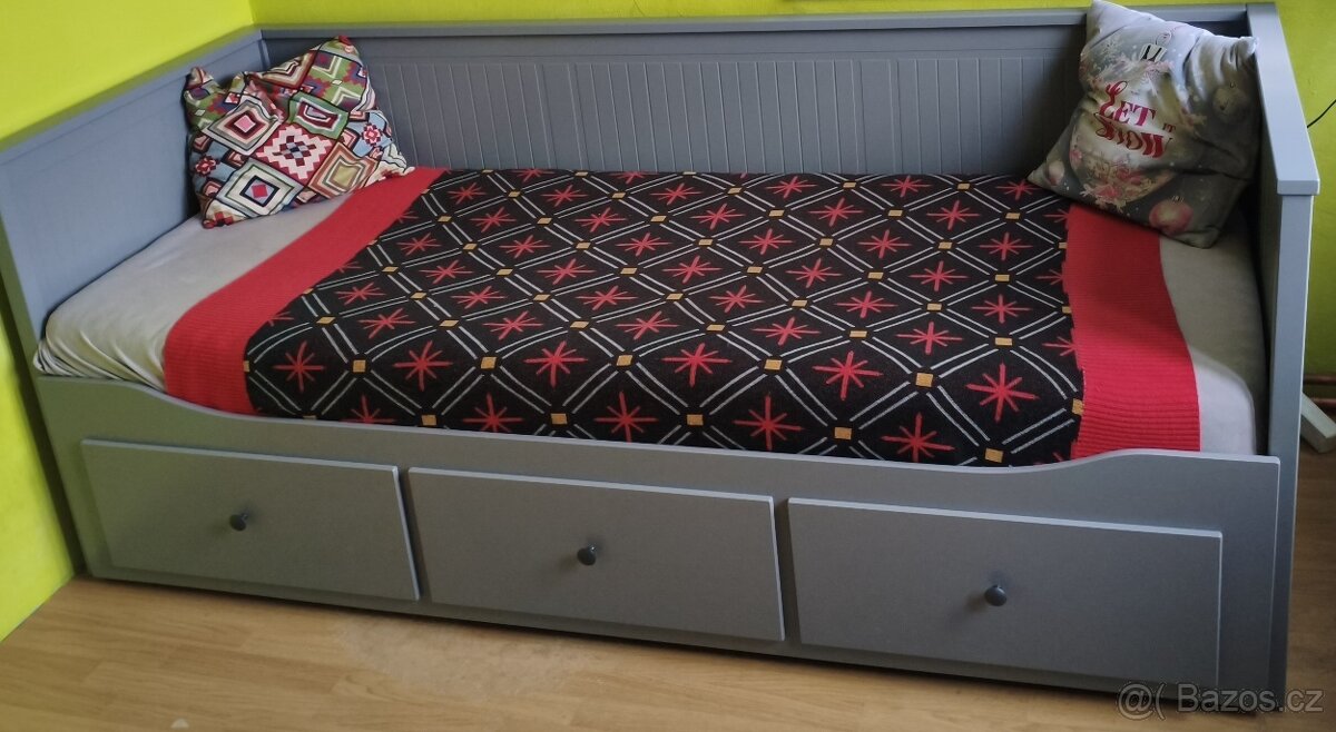 HEMNES Rám rozkládací postele, 3 zásuvky, šedá, 80x200 cm