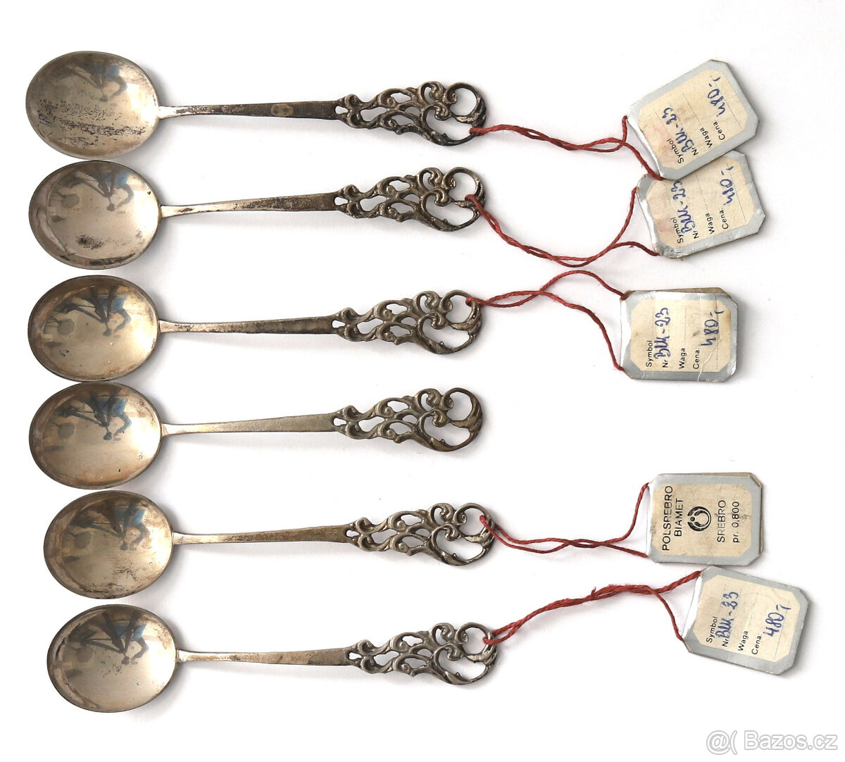 Staré čajové lžičky - stříbrné, 6ks - délka 10,5 cm