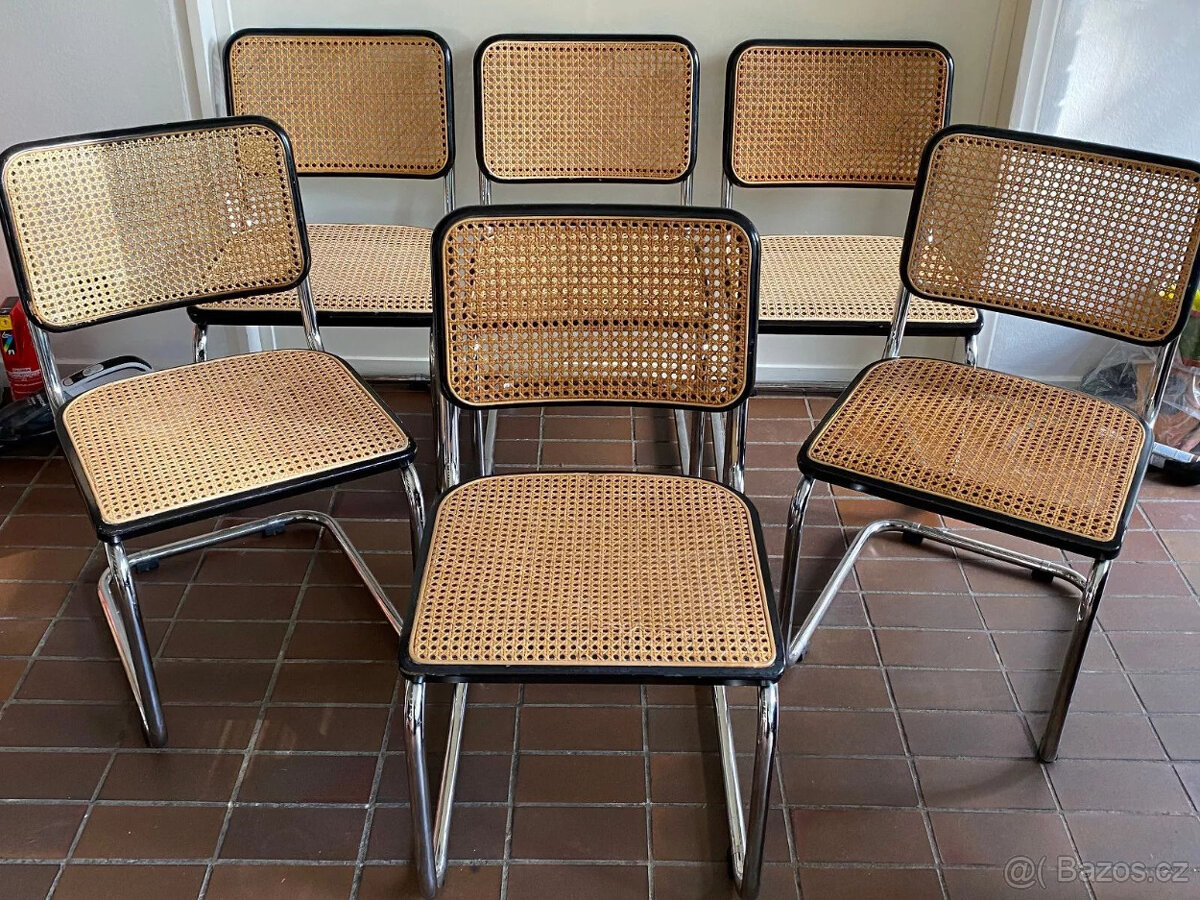 6 x originální konzolová židle THONET S 32 V vídeňská proutě