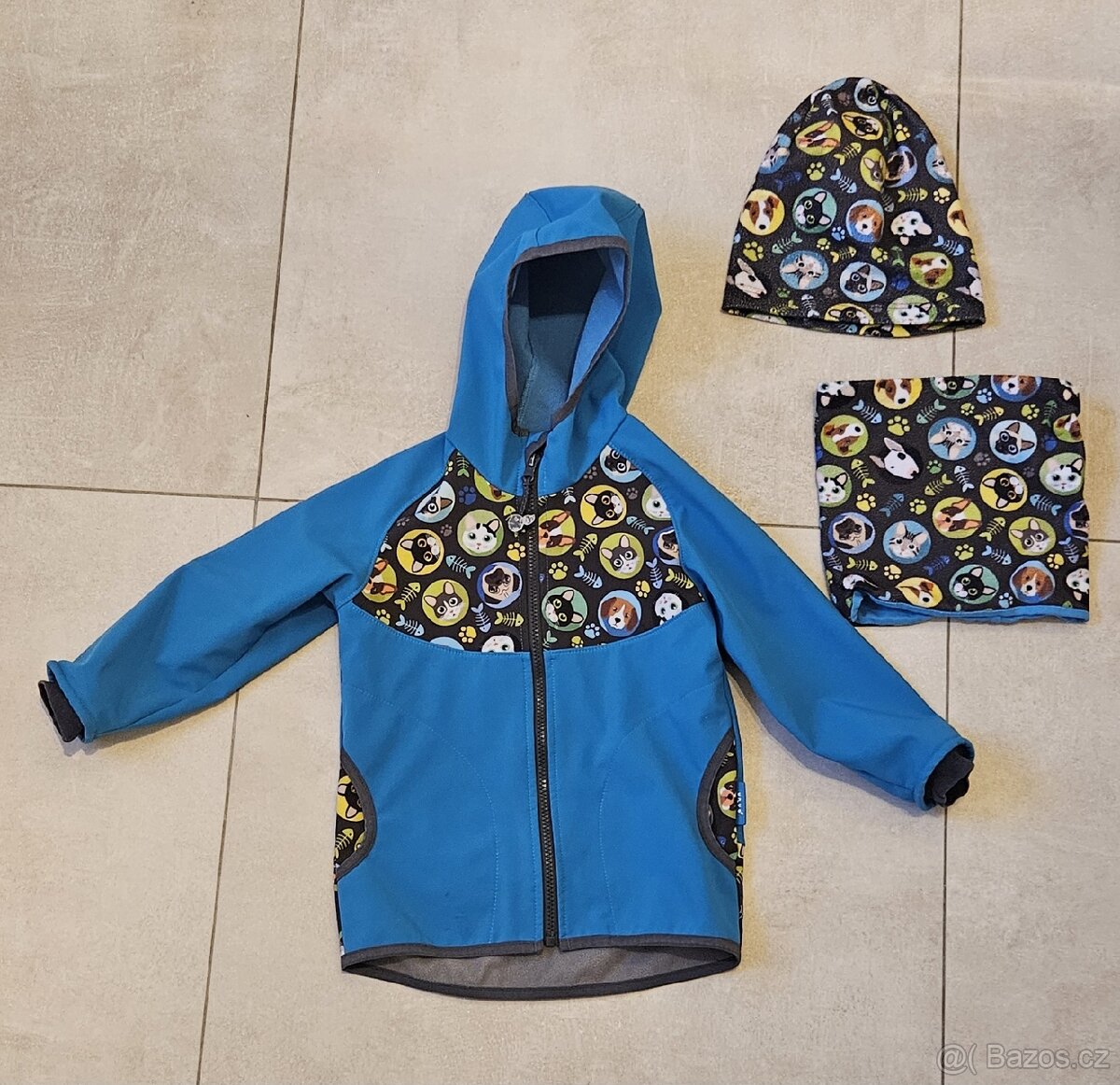 Softshellová bunda, set s čepicí a nákrčníkem