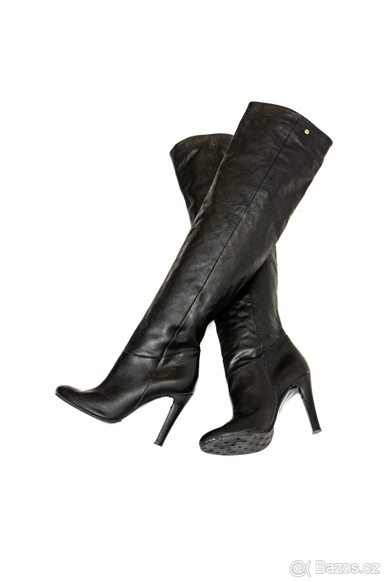 Velmi vysoké kožené kozačky Badura nad kolena vel. EU 38