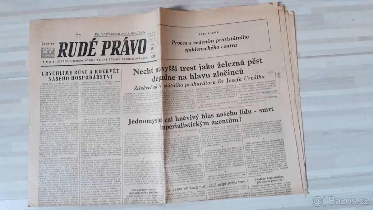 Rude Pravo 27.11.1952 proces s M Horakovou