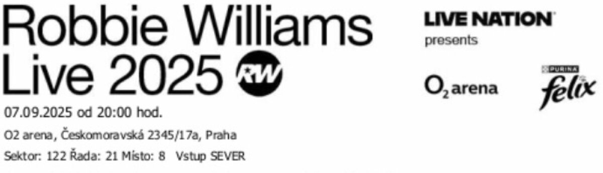 Vstupenka Robbie Williams live 2025