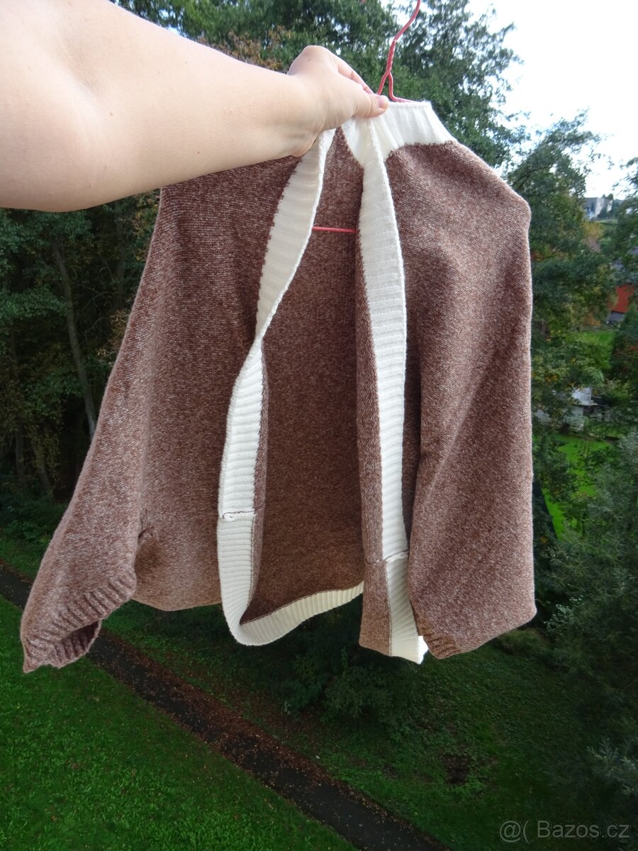 Hnědý kardigan, netopýří rukáv - velikost 38