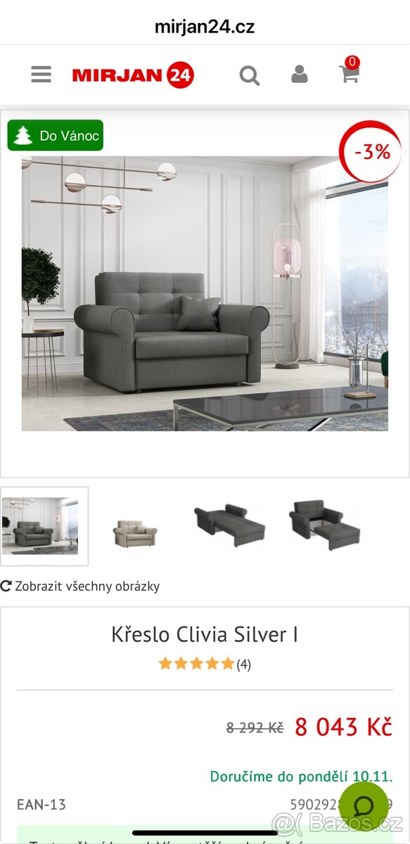 Nové Křeslo Clivia Silver rozkladací