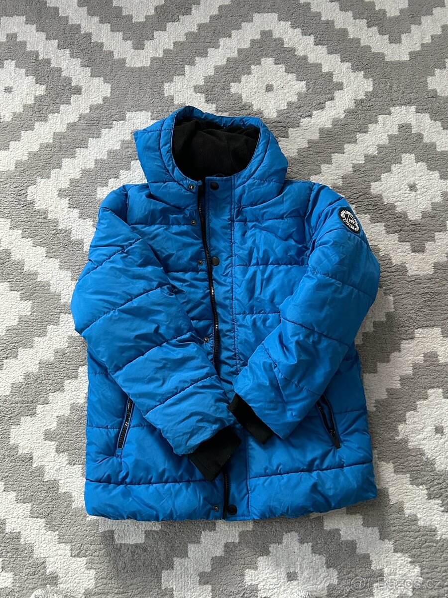 Zimní bunda dětská vel. 152, modrá, péřová, jako nová