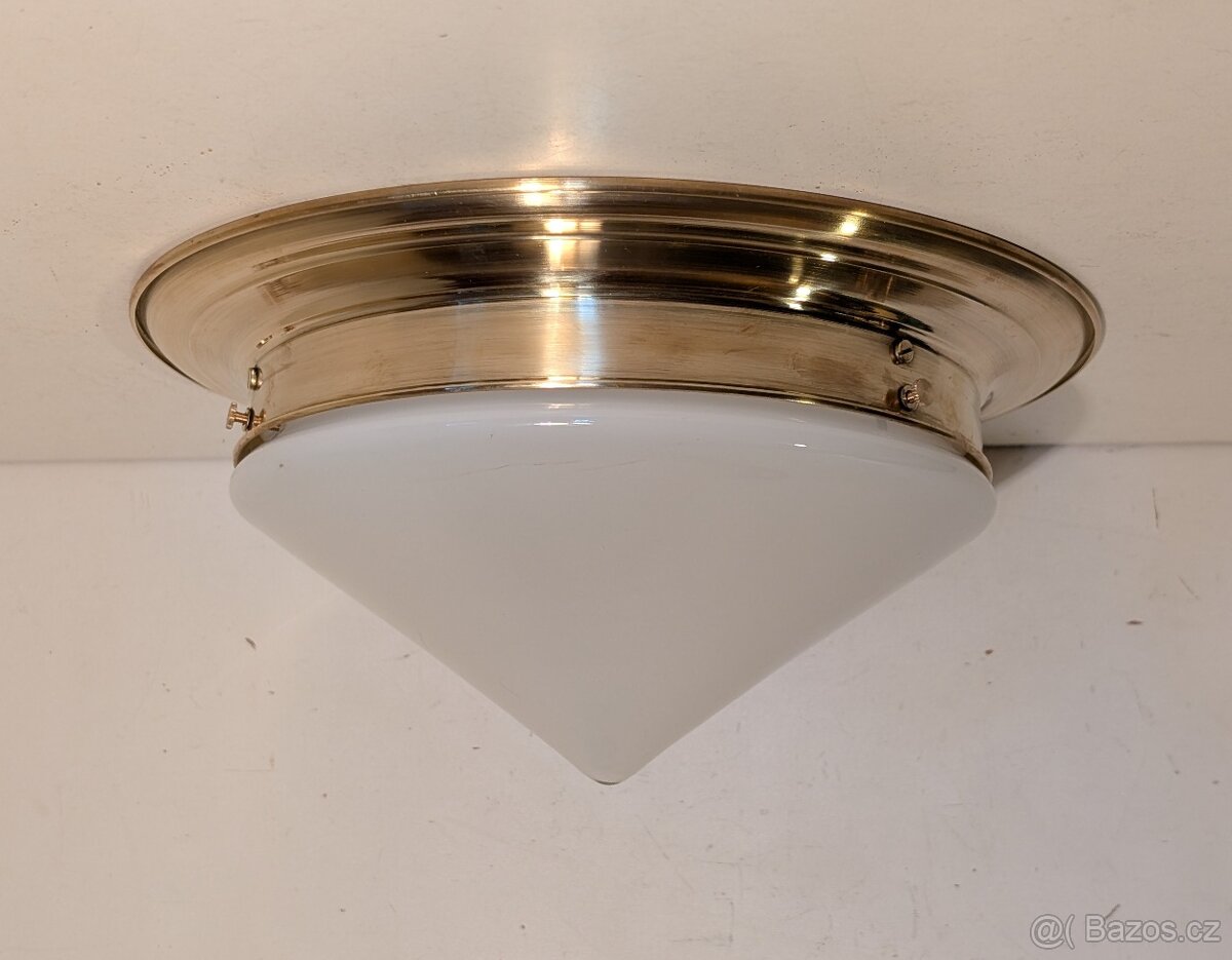 mosazný lustr, stropnice, lampa, Art Deco stínidlo