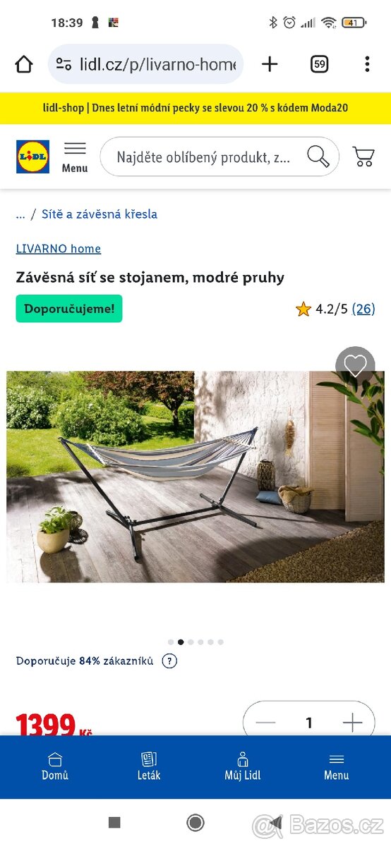 Závěsná síť se stojanem