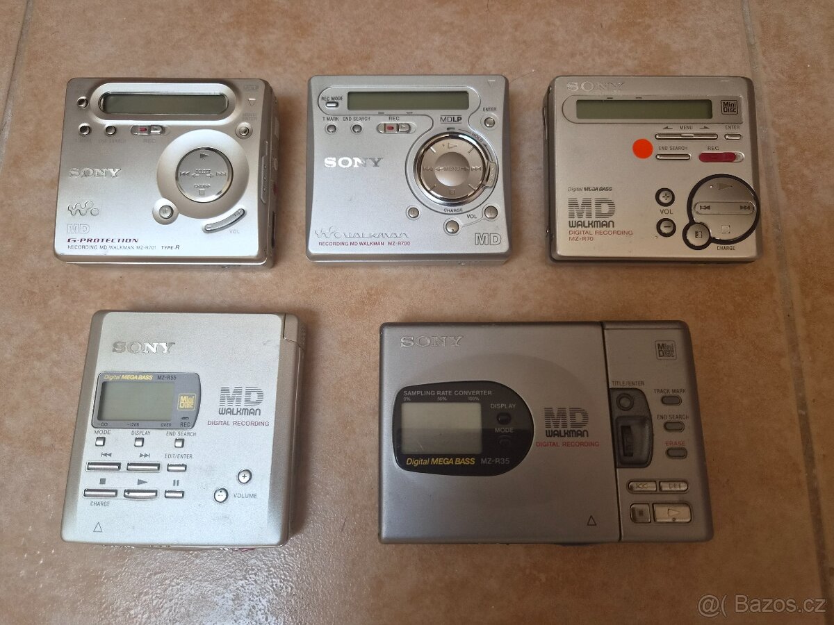 Prodám sbírku 5× Sony MiniDisc Walkman