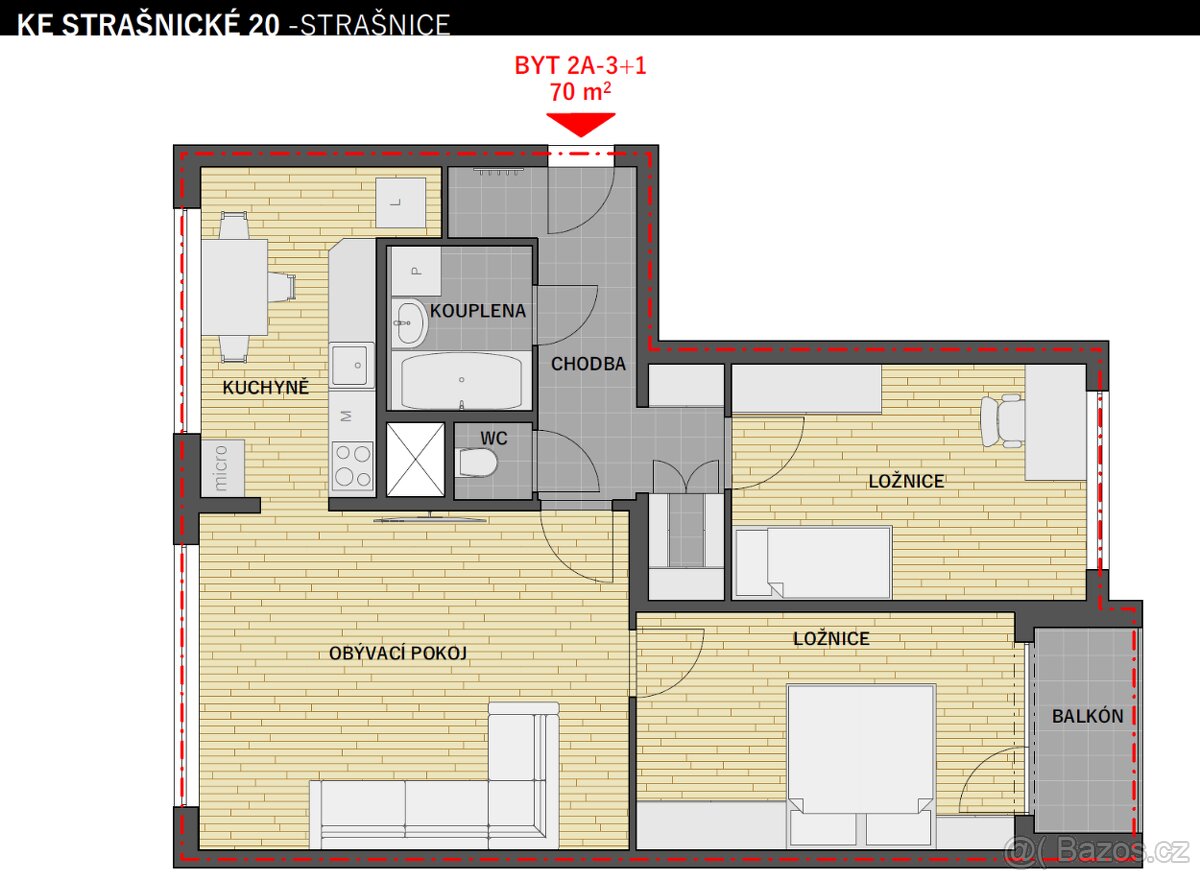 Byt 3+1, 70m2, lodžie, Strašnice