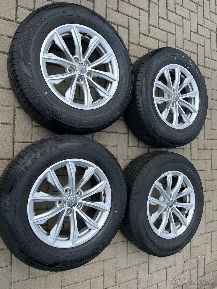 4x zánovní alu disky 5x112 R17, letní pneu 80%