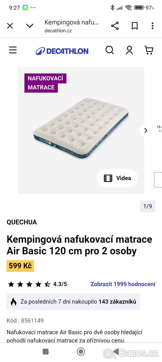 Nafukovací dvě matrace z Decathlon