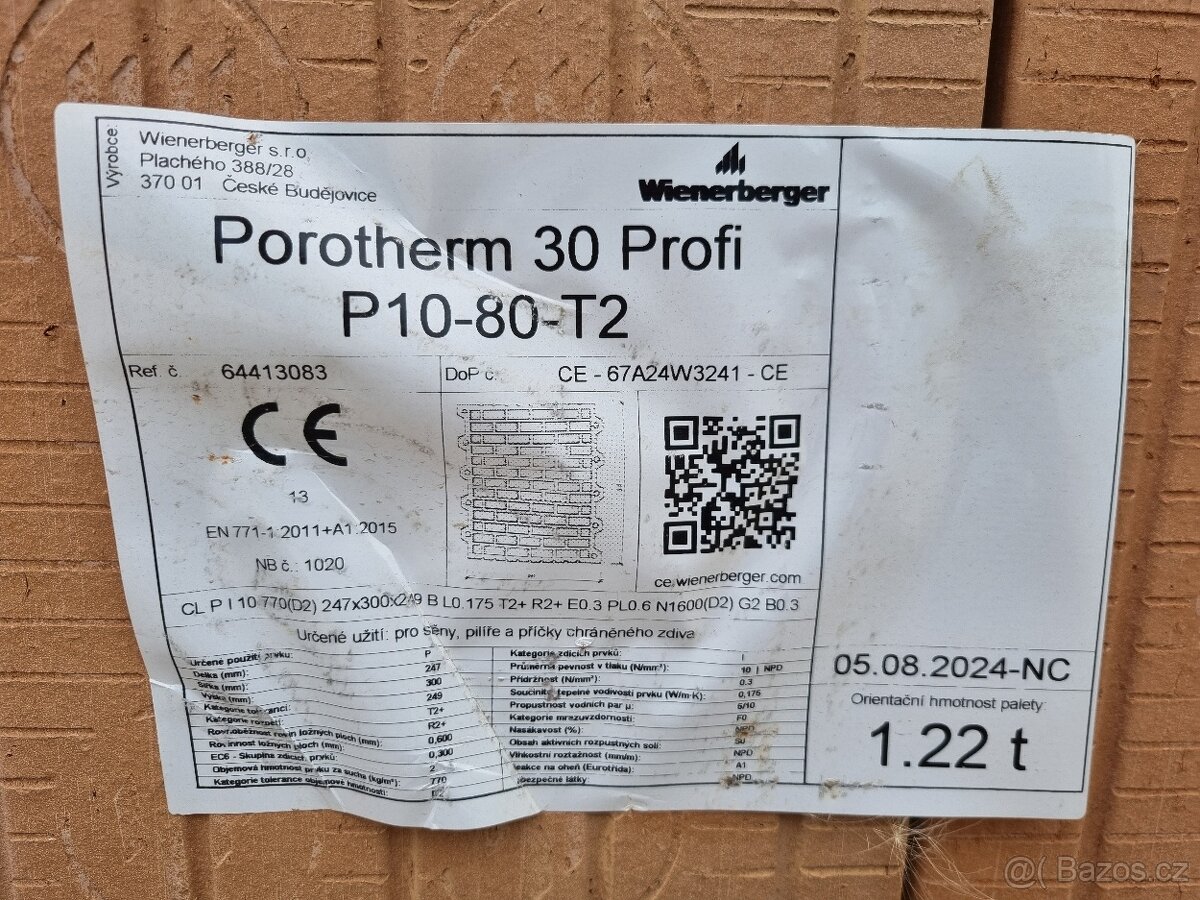 Cihly Wienerberger Porotherm 30 profi P10-80-T2