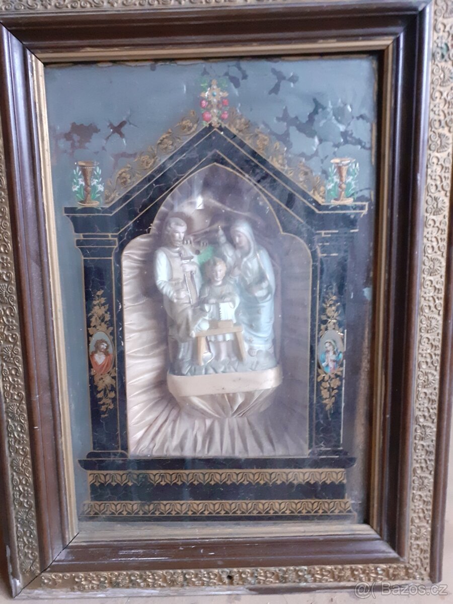 Starožitný hrací obraz, kaplička se soškou