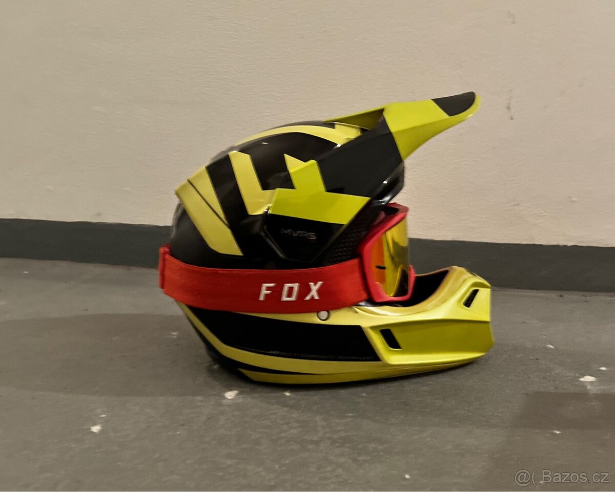 Motokrosová helma Fox V3 Preest Dark Yellow vel. M + brýle