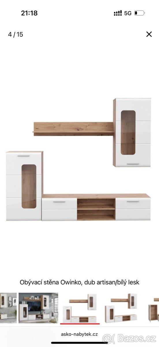 Obývací stěna Owinko, dub artisan/bílý lesk