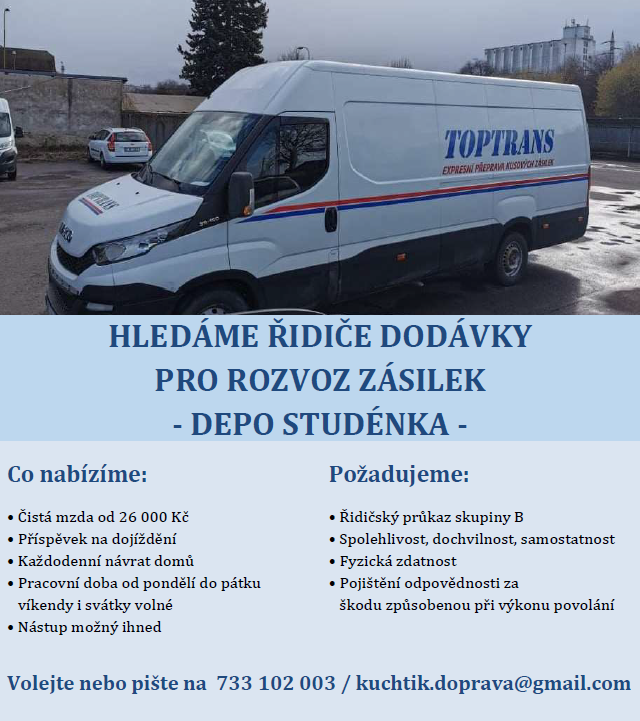 Hledáme řidiče sk.B pro rozvoz zásilek