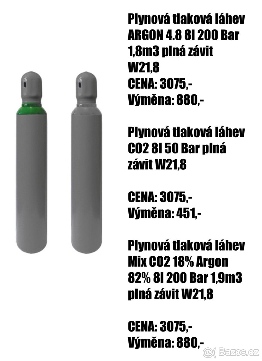 Tlaková láhve 8L ARGON/MIX nebo CO2