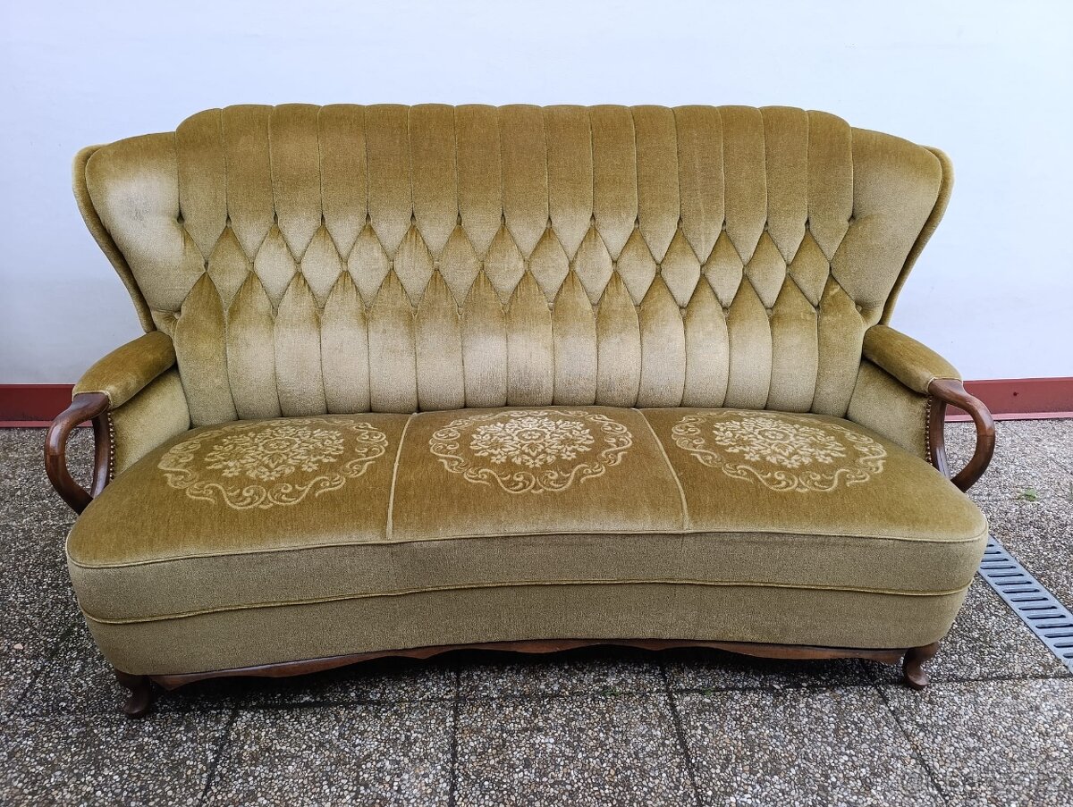 Gauč, sedačka, rustikální nábytek, masív, semiš