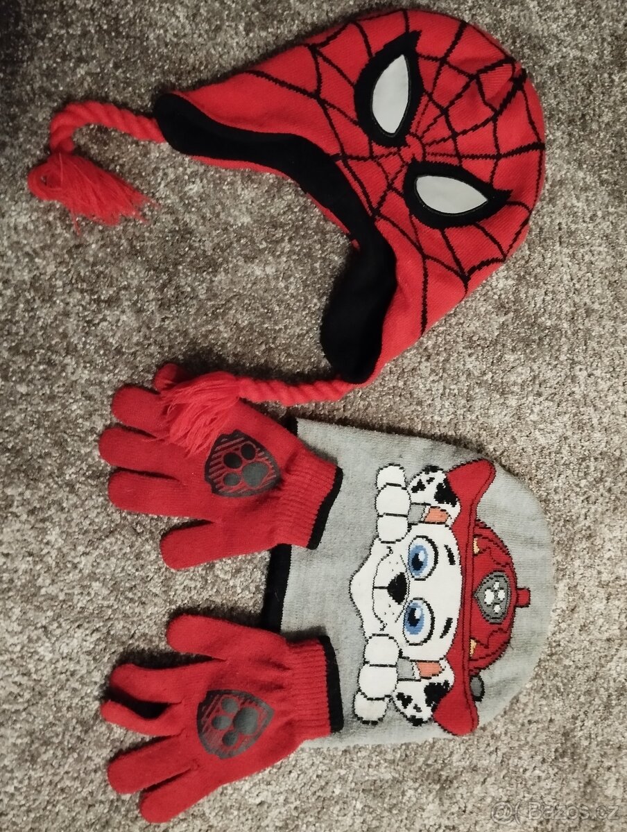 Čepice Spiderman a čepice a rukavice tlapkova patrola