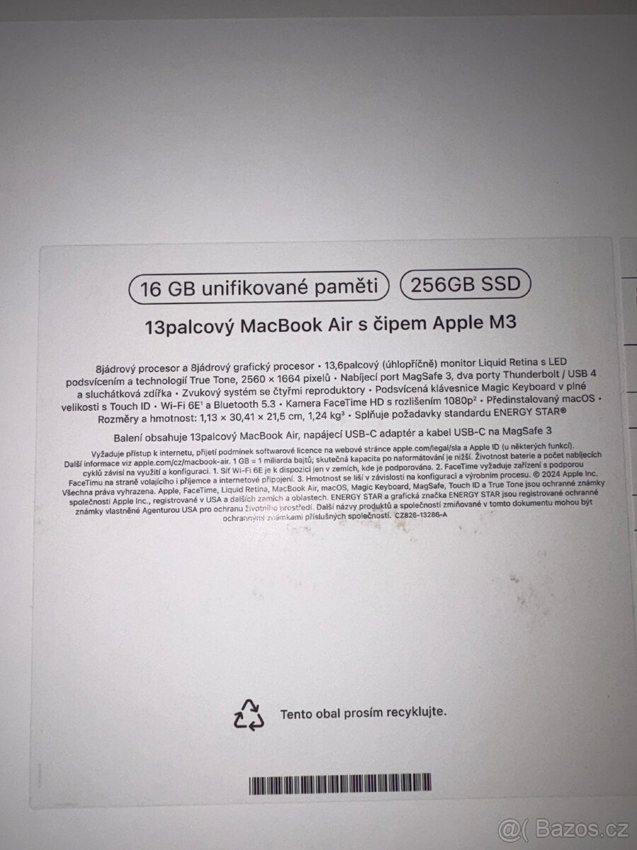 Macbook air 13palcový s apple m3 čipem