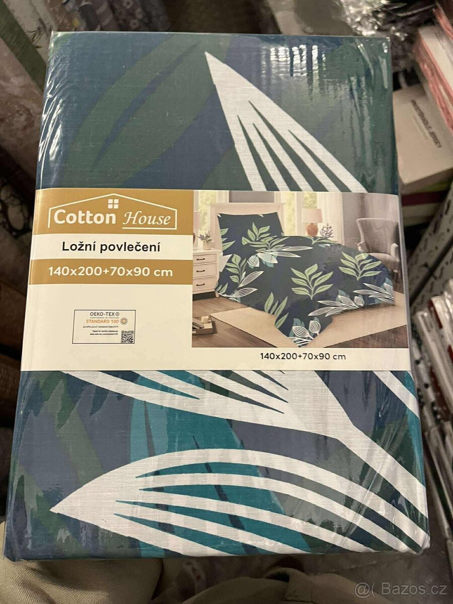 Ložní povlečení 140×200 + 70×90 – zelený listový vzor, bavln
