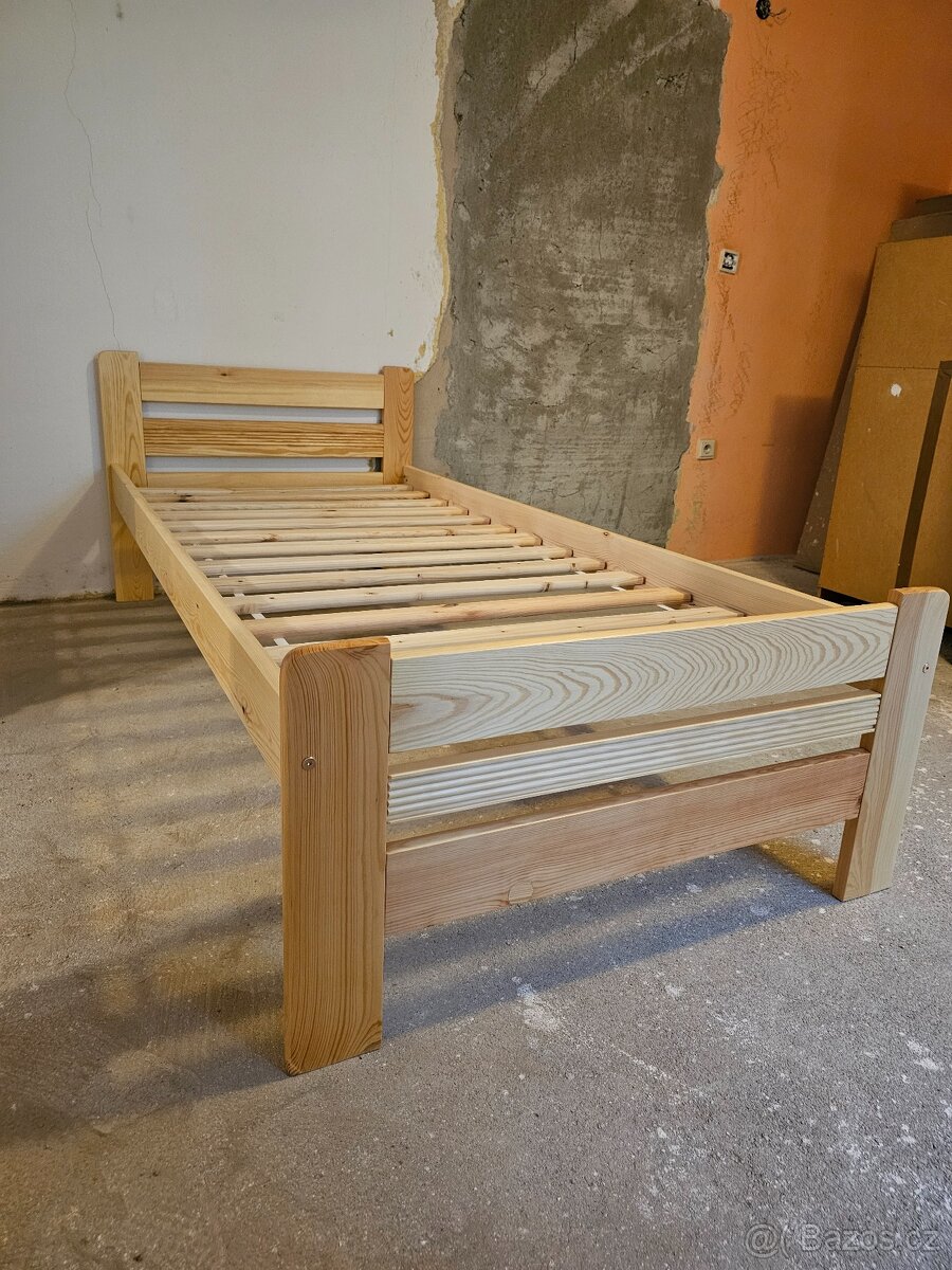 postele z Borovice NOVÉ 90x200 s roštem 14 latí SKLADEM