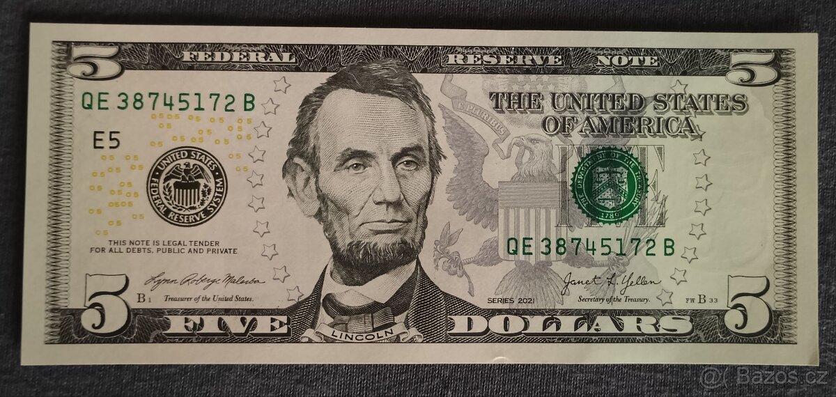 USA - 5 Dolarů bankovka, 2021, UNC
