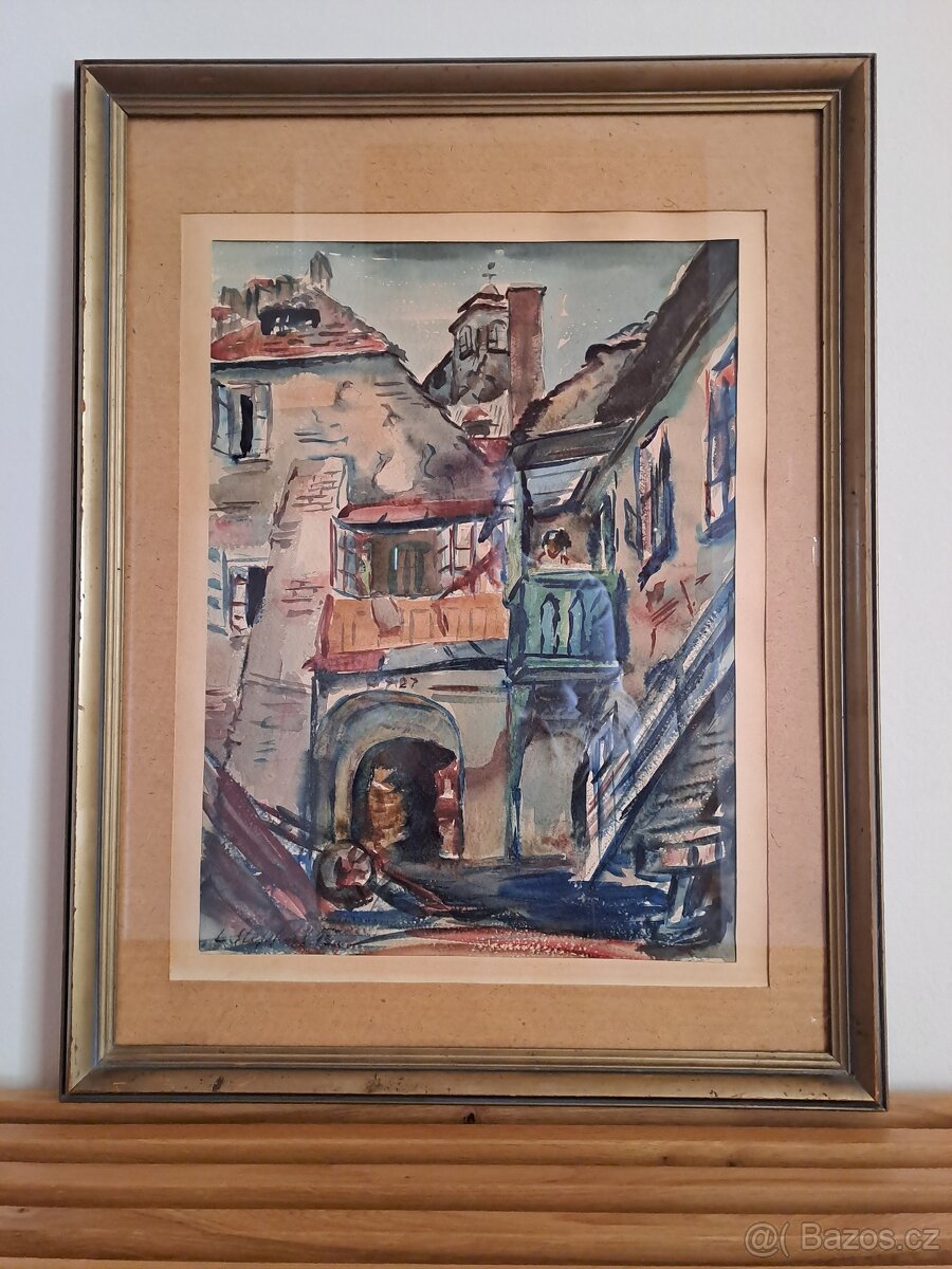 OBRAZ "ITALSKÉ DOMY" - PASTEL, SIGNOVANÝ, ZASKLENÝ