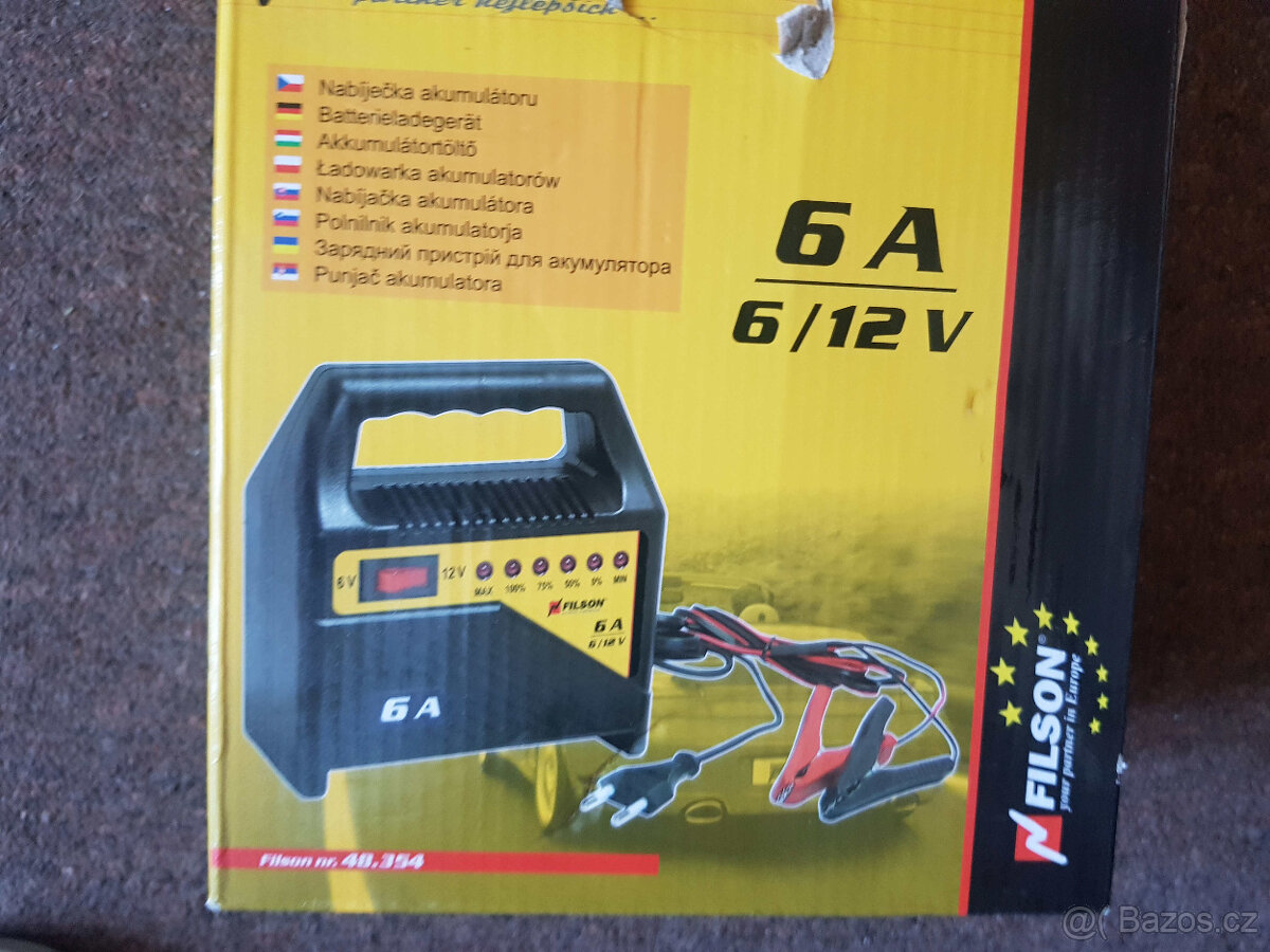 Autonabíječka Filson 12/6 V 6A (plus tlakoměr)