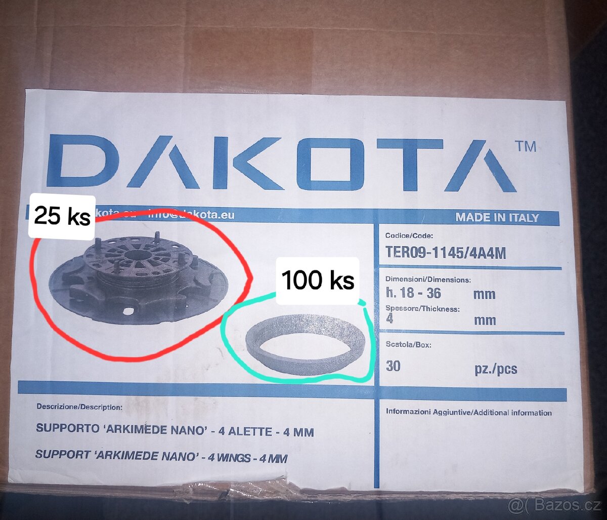 Terče pod dlažbu Dacota + výškové prodloužení o 9 mm a více