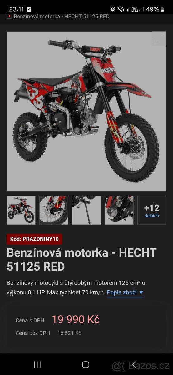 Dětská benzínová motorka
