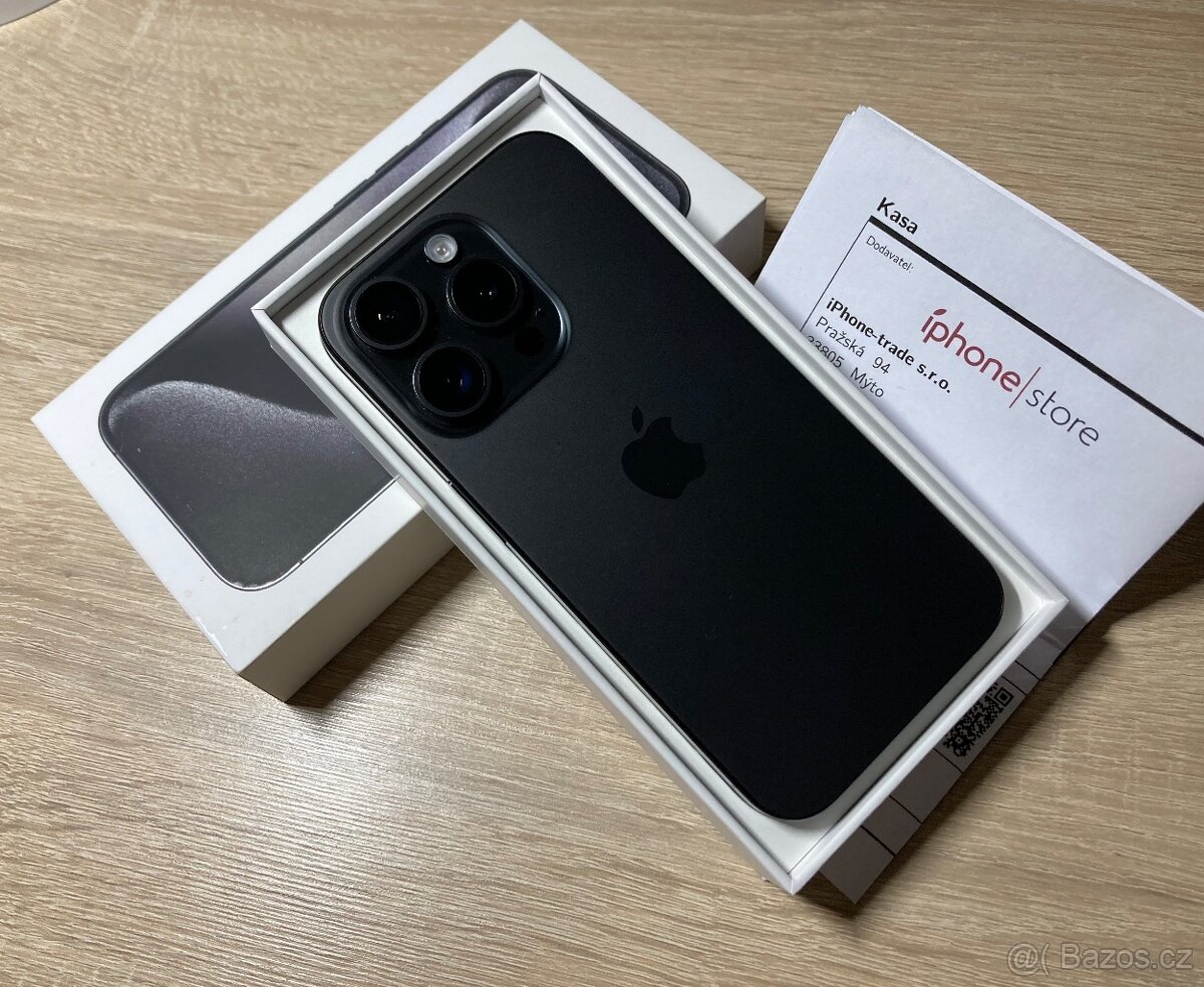 Apple iPhone 15 Pro 128gb černý titan-komplet,záruka,2xkry