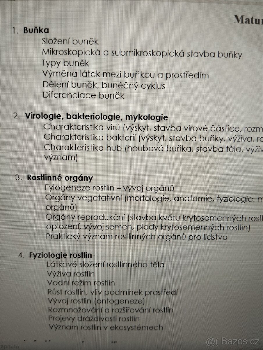 Maturitní otázky BIOLOGIE