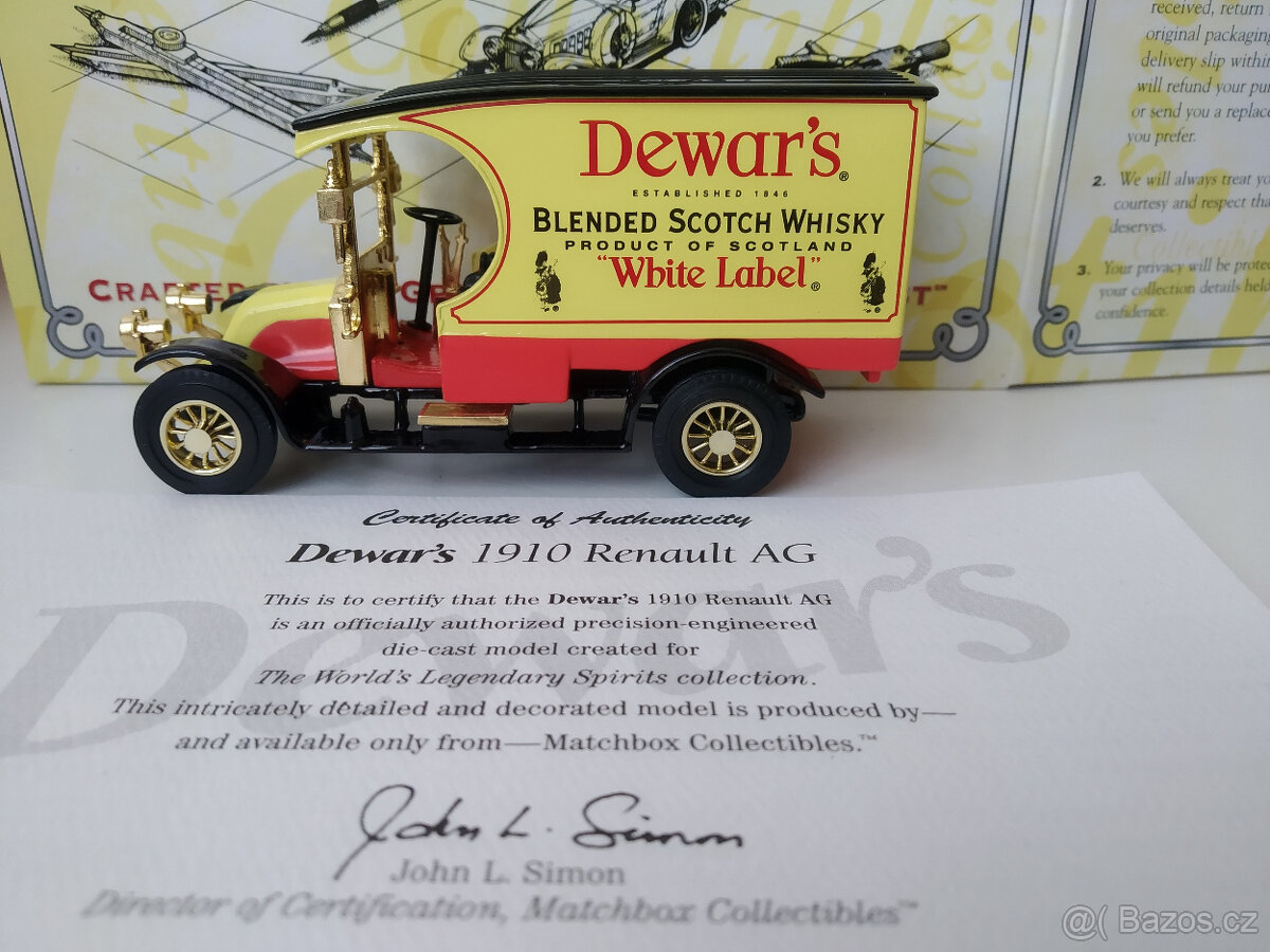 ✨ Matchbox 1910 Renault Dewar's, výborný stav, s COA
