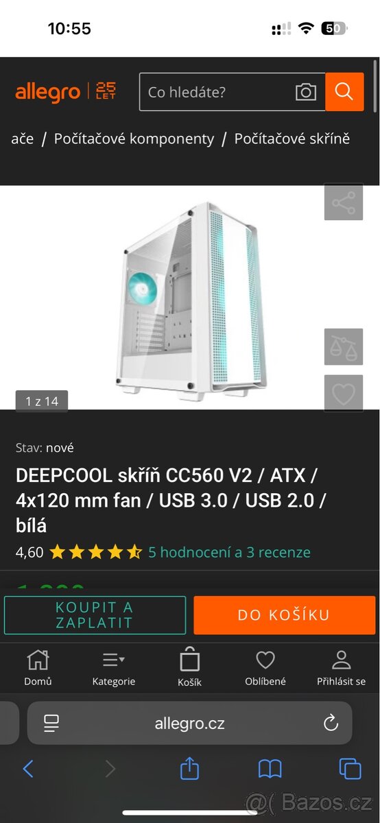 Prodám PC skříň DeepCool CC560 WH V2 (bílá)
