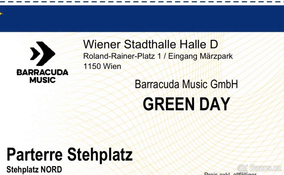 Prodám lístek na koncert Green Day 17.6. ve Vídni