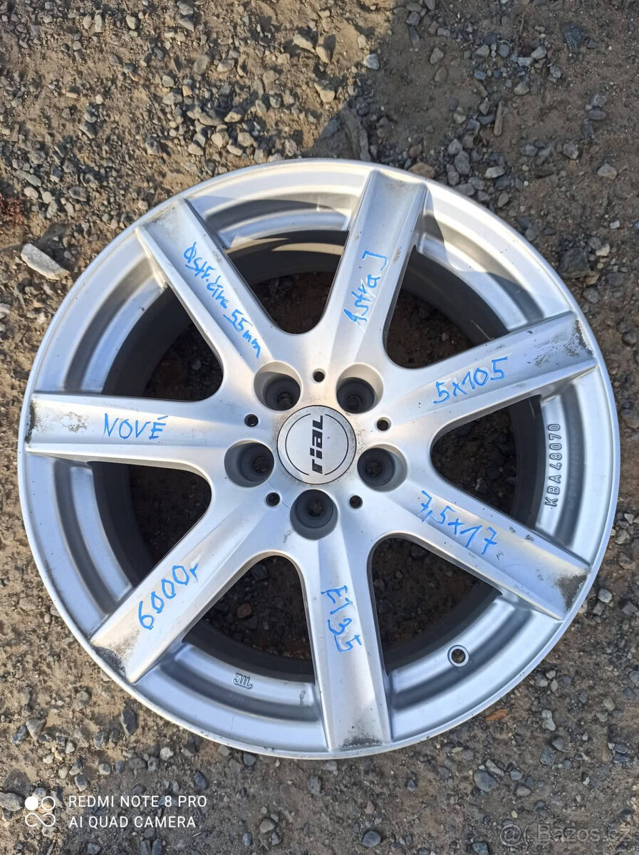 Alu nové 17" Opel Astra J, 7,5Jx17, ET 35, 5x105.