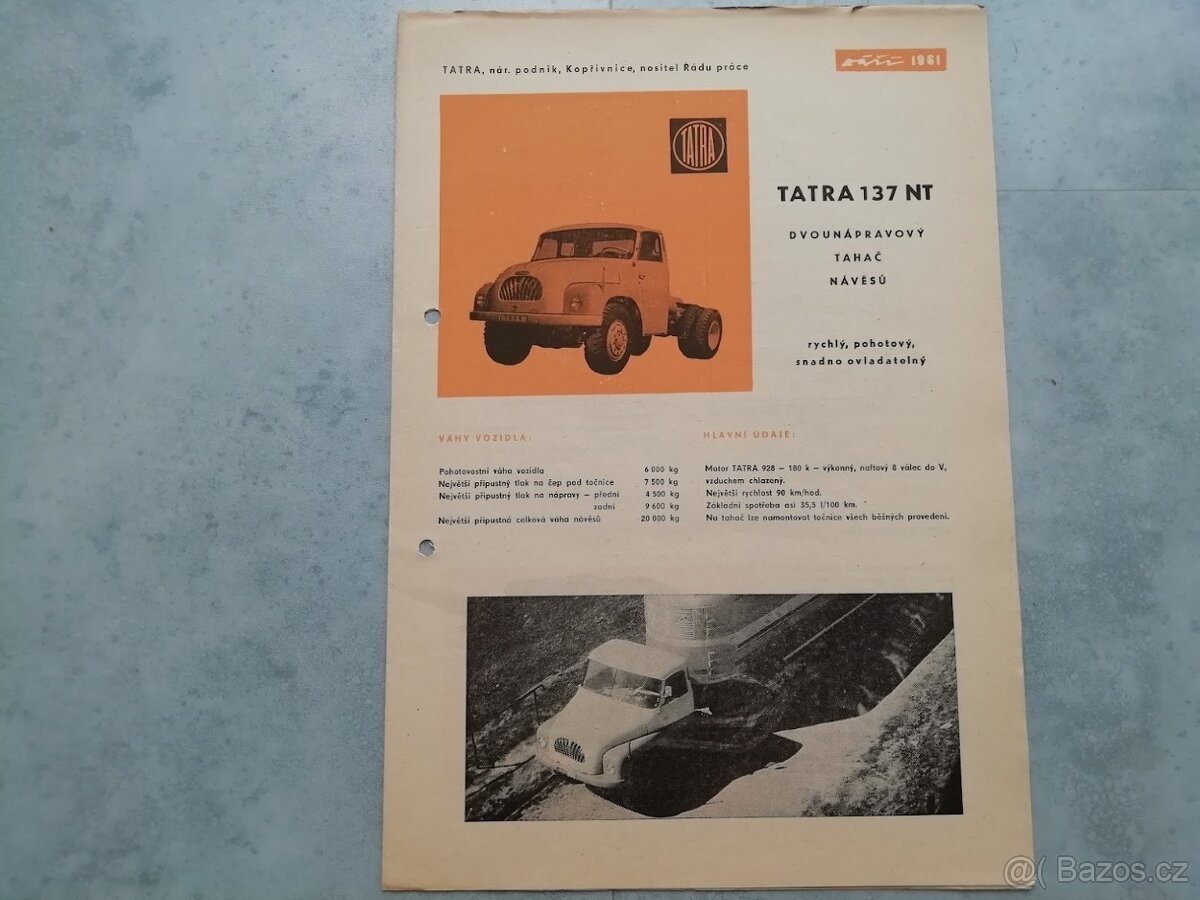 Tatra 137 NT - prospekt 1961 - tahač návěsů