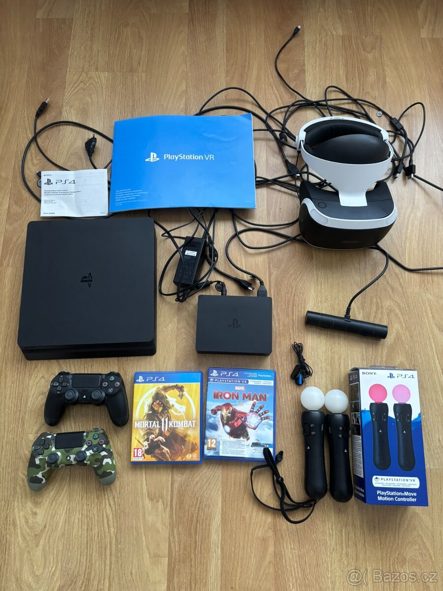 Playstation 4 Slim 500 GB, VR brýle, ovladače a hry