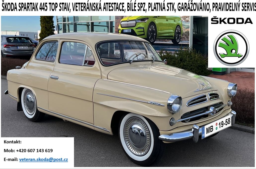 Škoda Spartak 445 1958, TOP, Veteránská atest., bílé SPZ