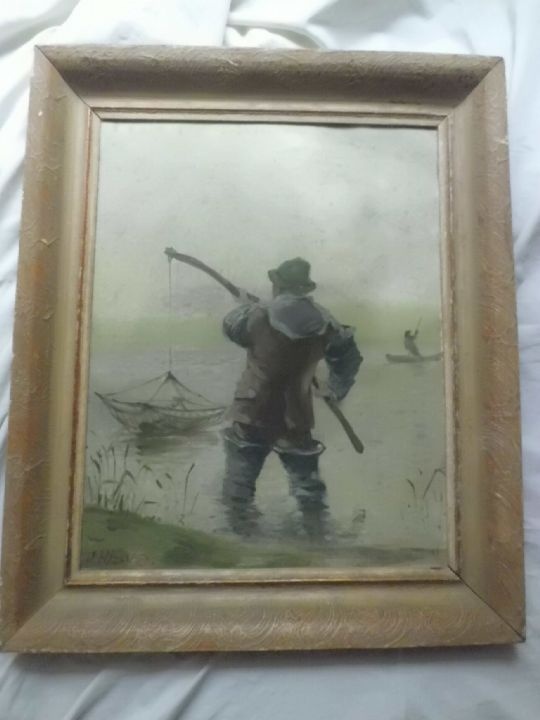 Starý Obraz - Olej - RYBÁŘ - Jan Hlava