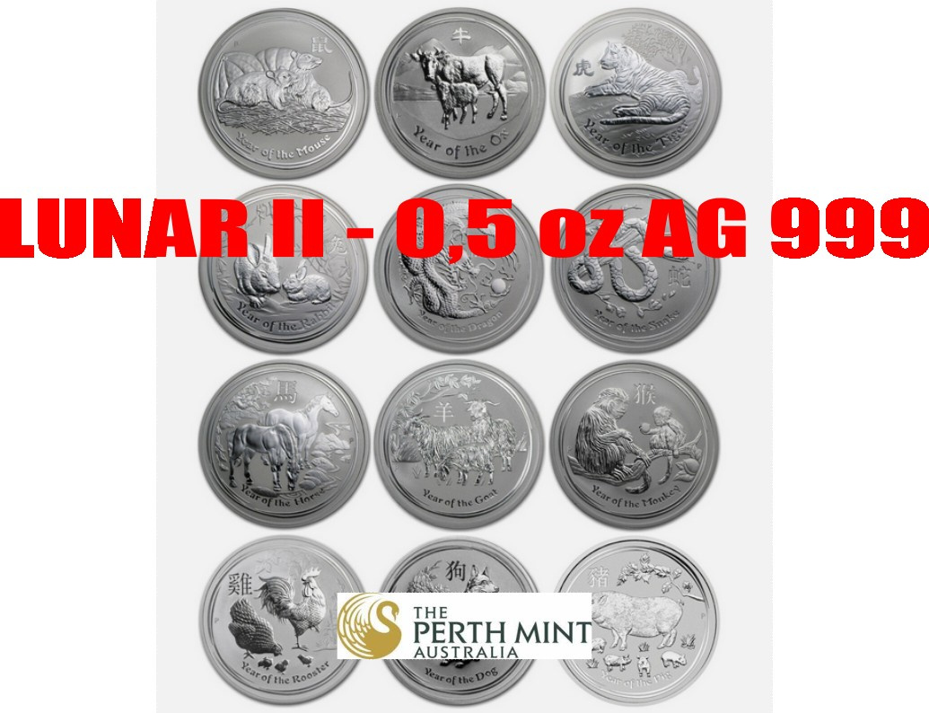 Kompletná sada Austrália LUNAR II (12x 0,5 oz Ag 999)