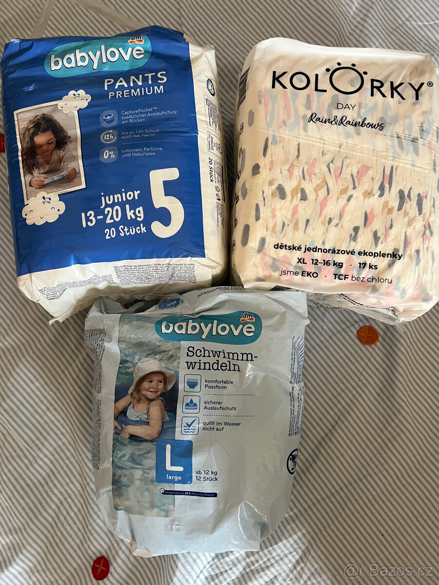 3x pleny Kolorky EKO (12-16kg), 1x DM pants vel.5