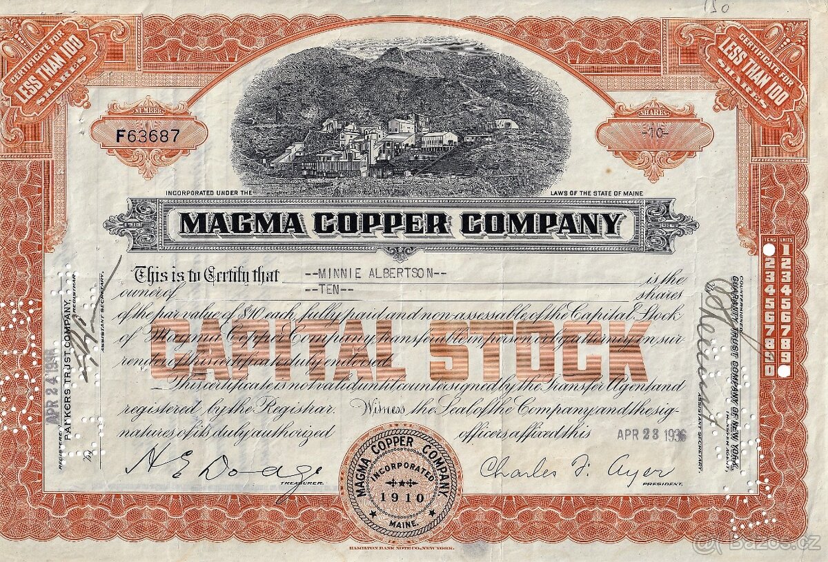 Akcii - Společnost MAGMA měď – 100 - 31.1.1925